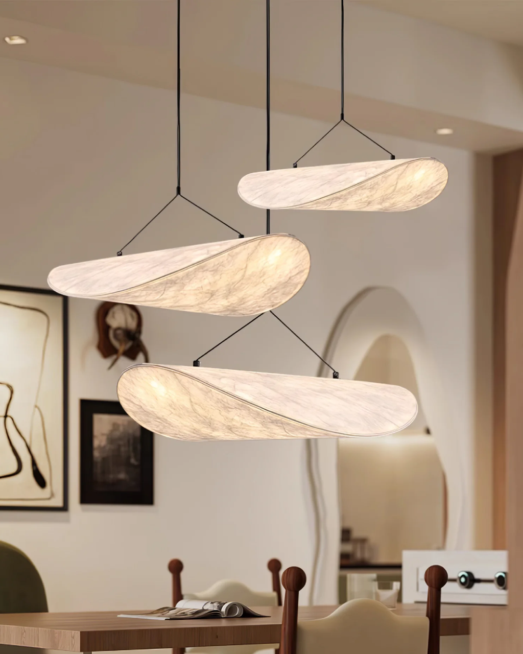 Kirrea Japandi LED Pendant Light In Synthetic Silk And Metal Dimmable