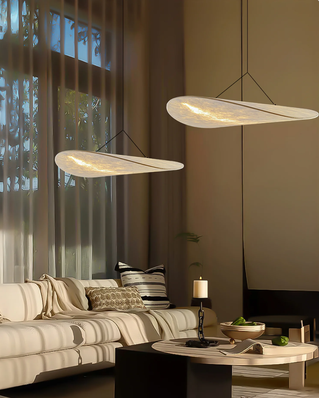 Kirrea Japandi LED Pendant Light In Synthetic Silk And Metal Dimmable