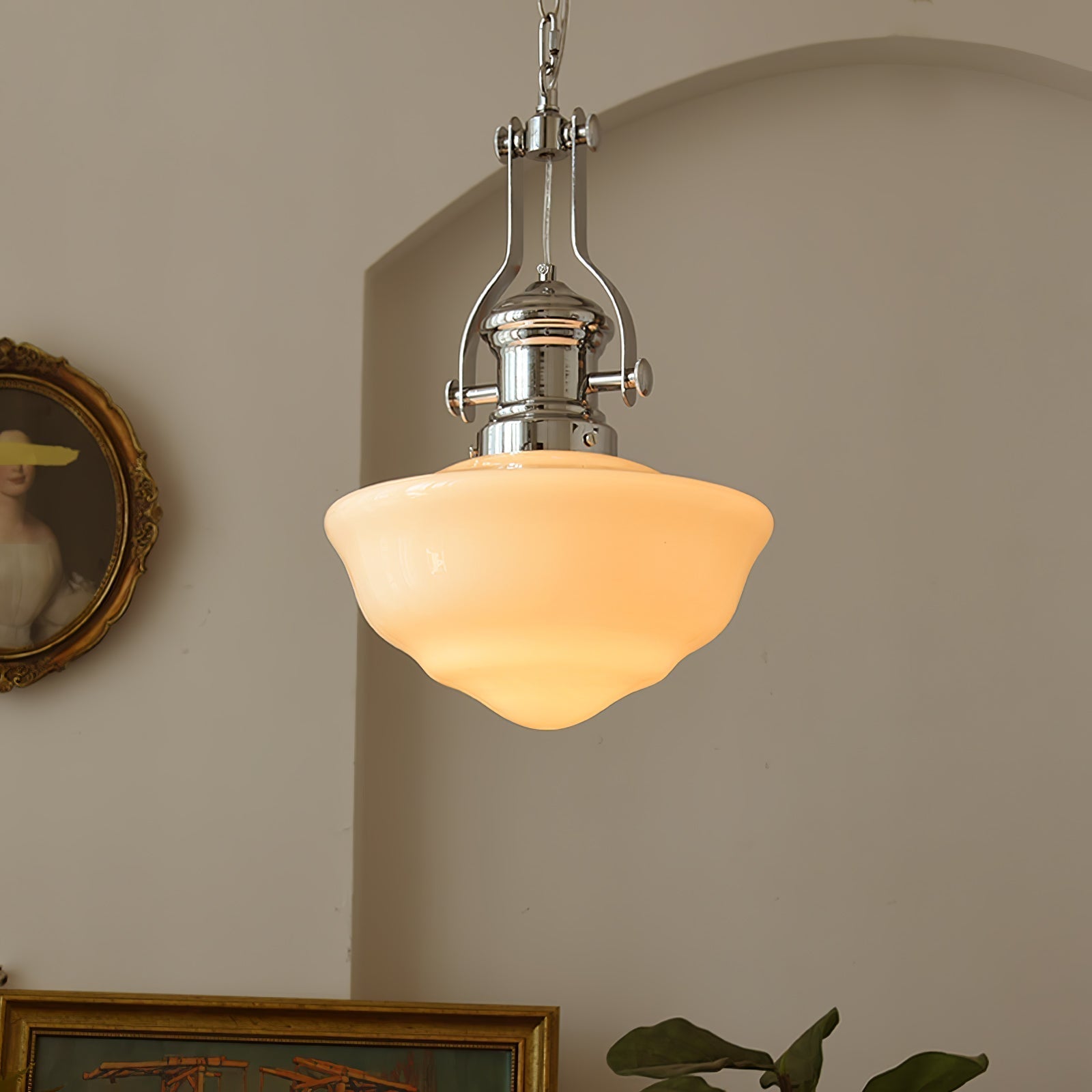 Lyra Schoolhouse Glass and Metal Pendant Light in Modern Style