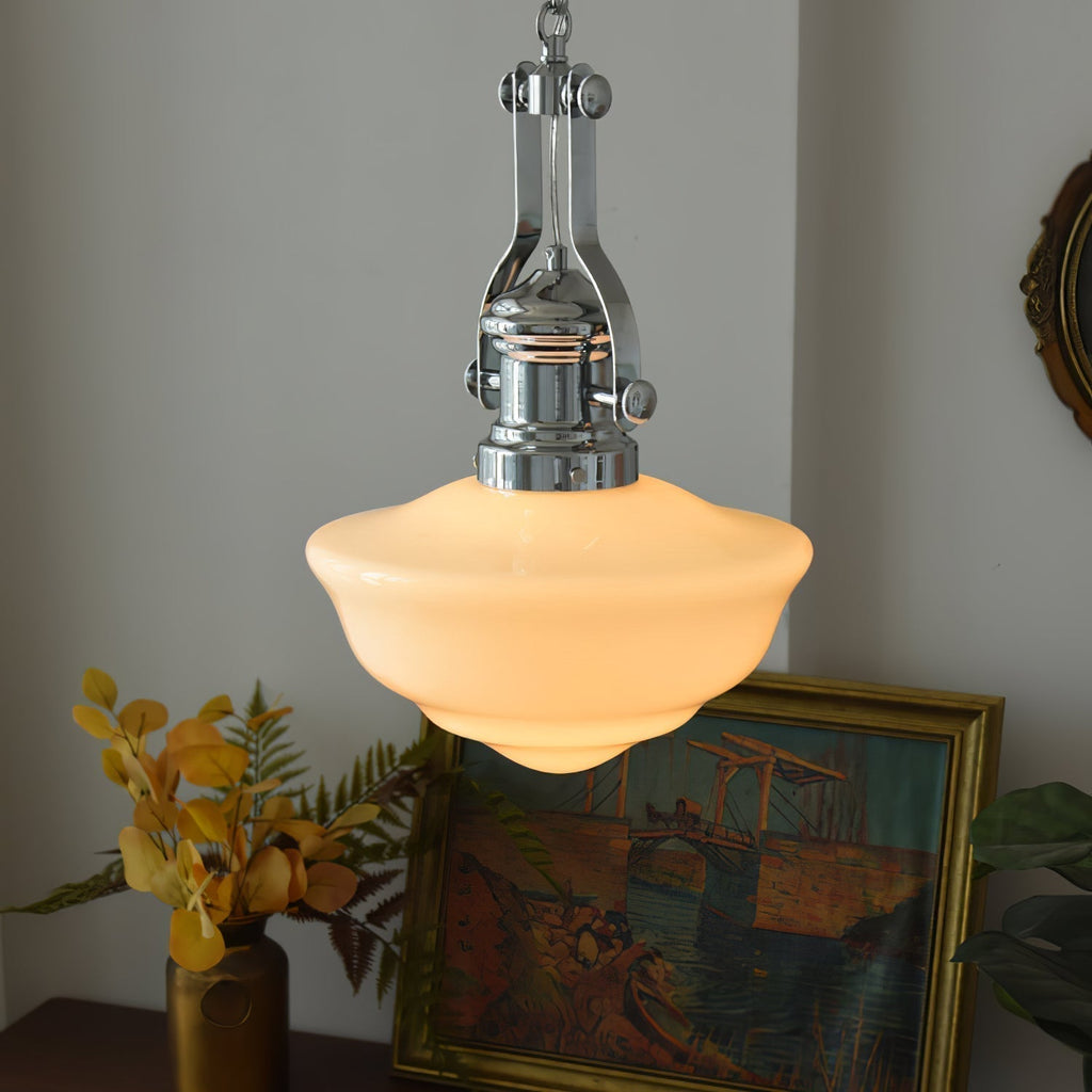 Lyra Schoolhouse Glass and Metal Pendant Light in Modern Style