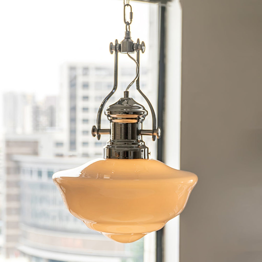 Lyra Schoolhouse Glass and Metal Pendant Light in Modern Style
