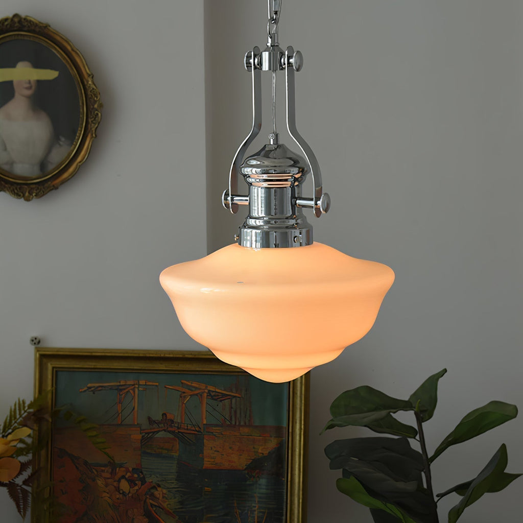 Lyra Schoolhouse Glass and Metal Pendant Light in Modern Style