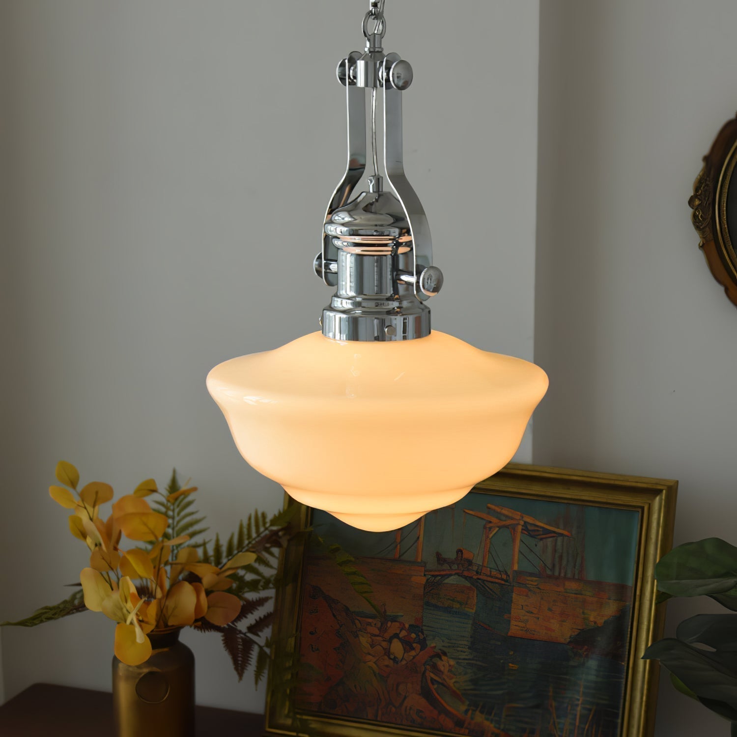 Lyra Schoolhouse Glass and Metal Pendant Light in Modern Style