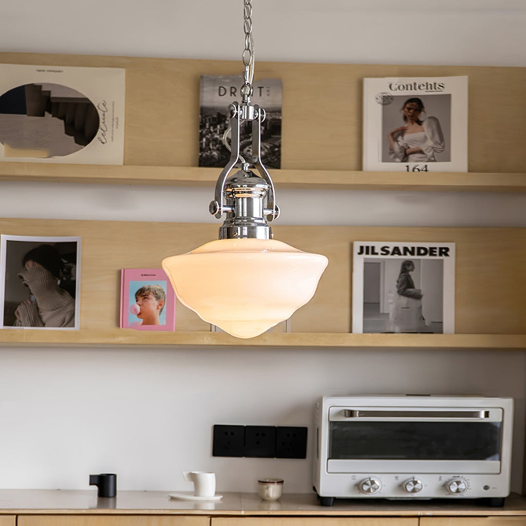 Lyra Schoolhouse Glass and Metal Pendant Light in Modern Style