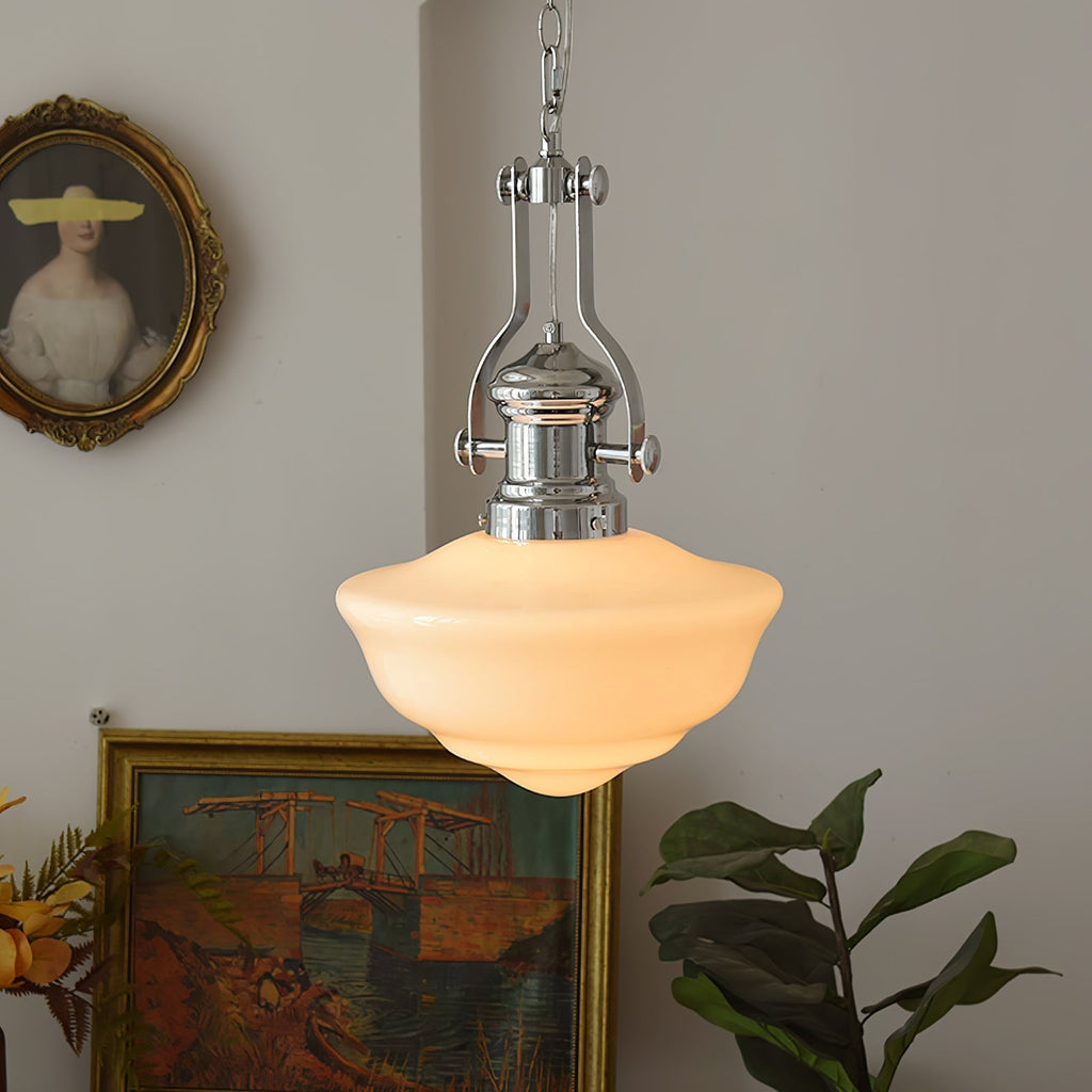 Lyra Schoolhouse Glass and Metal Pendant Light in Modern Style