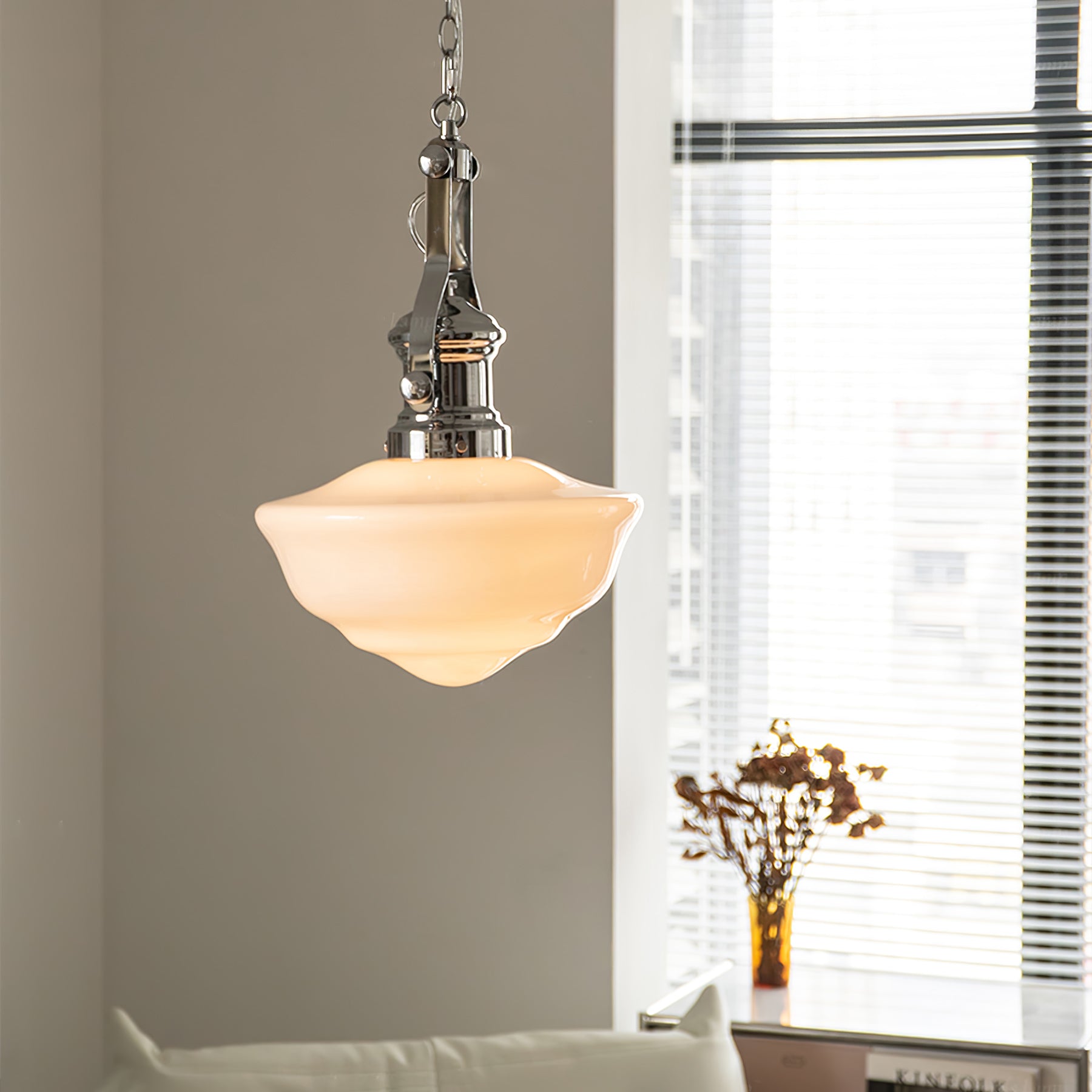 Lyra Schoolhouse Glass and Metal Pendant Light in Modern Style