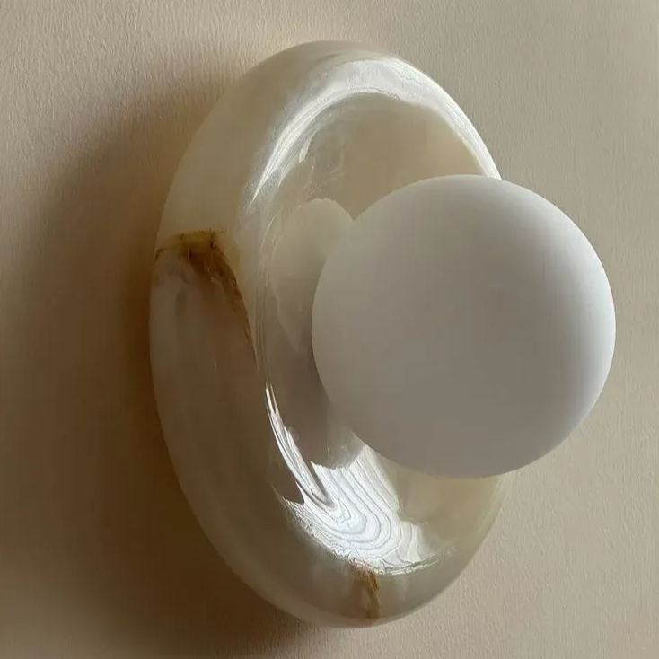 Elara Round Marble Wall Light With Soft Frosted Glow For Any Room