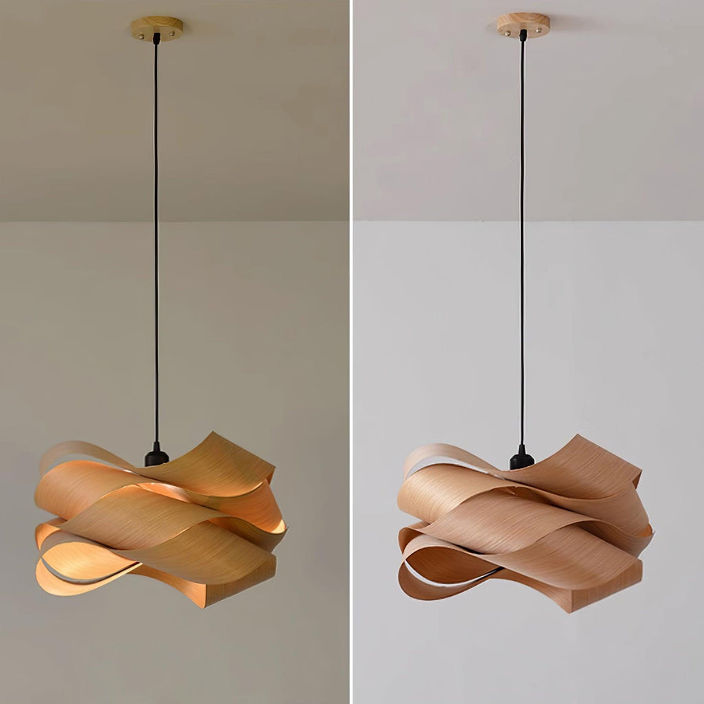 AuroraCraft Wood and Metal Pendant Light With Warm Glow