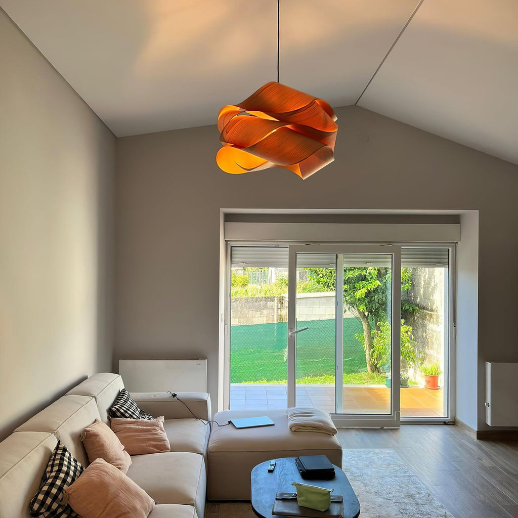 AuroraCraft Wood and Metal Pendant Light With Warm Glow