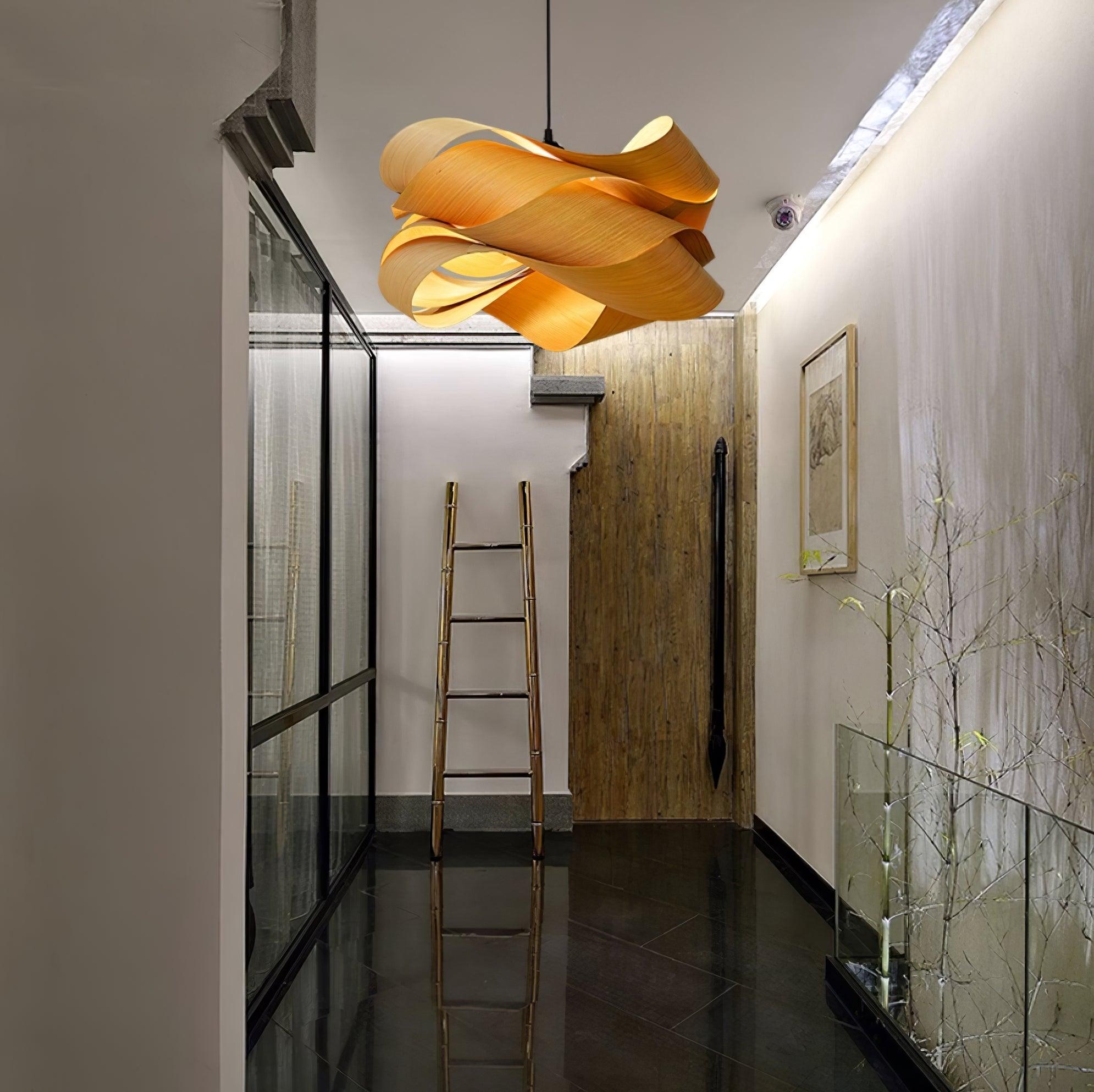 AuroraCraft Wood and Metal Pendant Light With Warm Glow