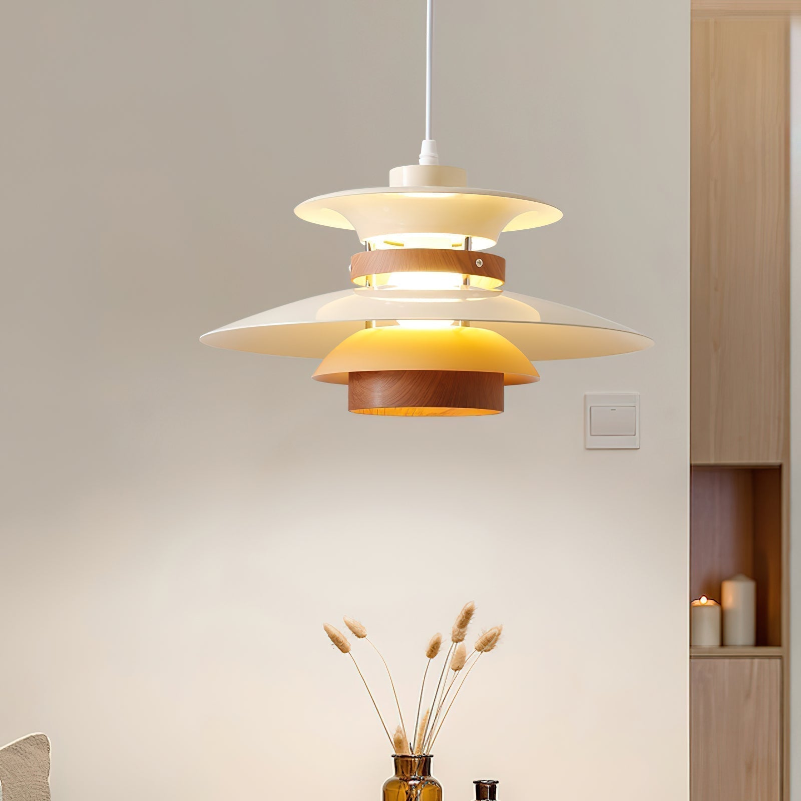Aurelian Wood and Metal LED Pendant Light for Warm Ambience