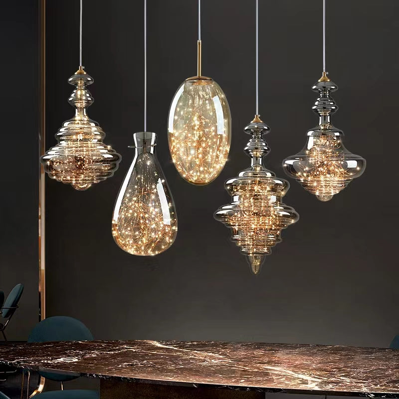 AureaLume Glass and Brass Pendant Light for Living Room