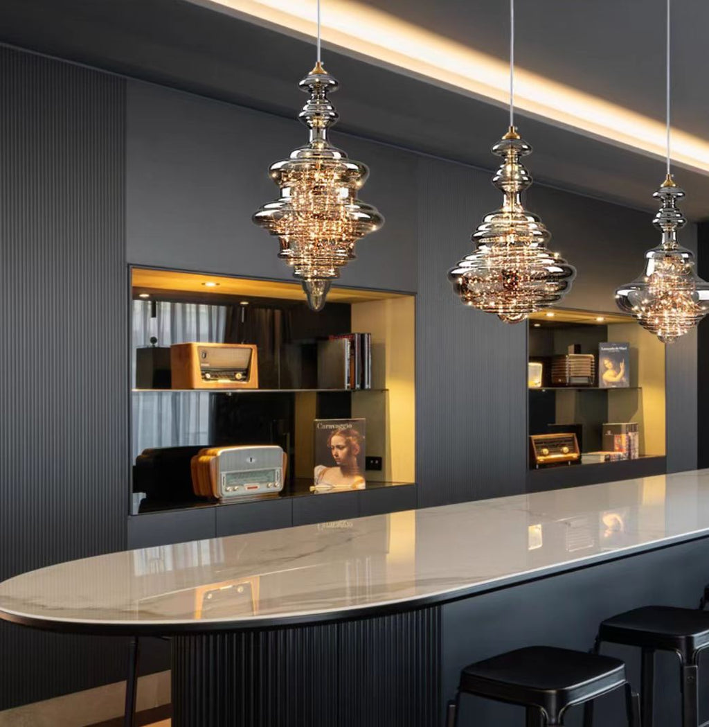 AureaLume Glass and Brass Pendant Light for Living Room