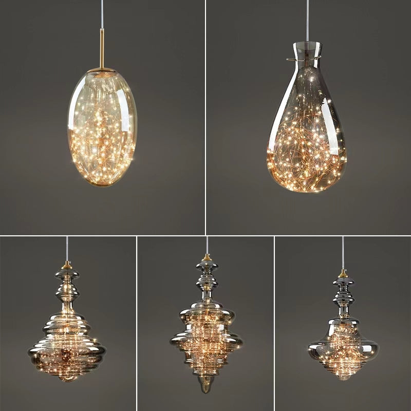 AureaLume Glass and Brass Pendant Light for Living Room