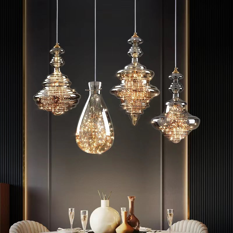 AureaLume Glass and Brass Pendant Light for Living Room