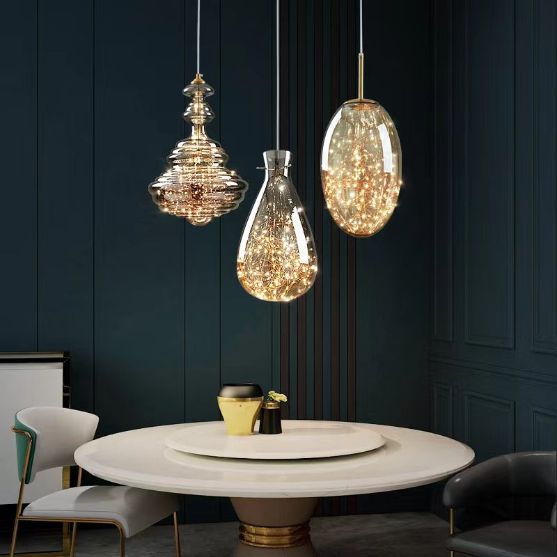 AureaLume Glass and Brass Pendant Light for Living Room