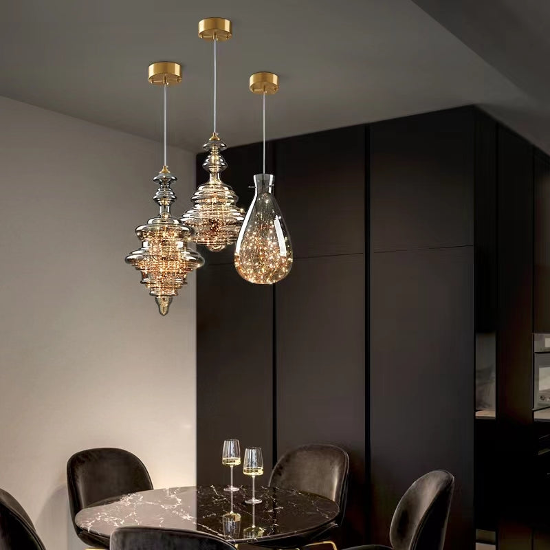 AureaLume Glass and Brass Pendant Light for Living Room