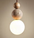 Glass and Wood Pendant Light Featuring Travertine Lava Stone