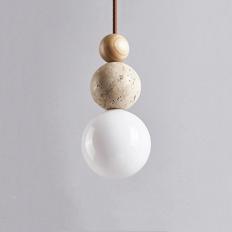 Glass and Wood Pendant Light Featuring Travertine Lava Stone