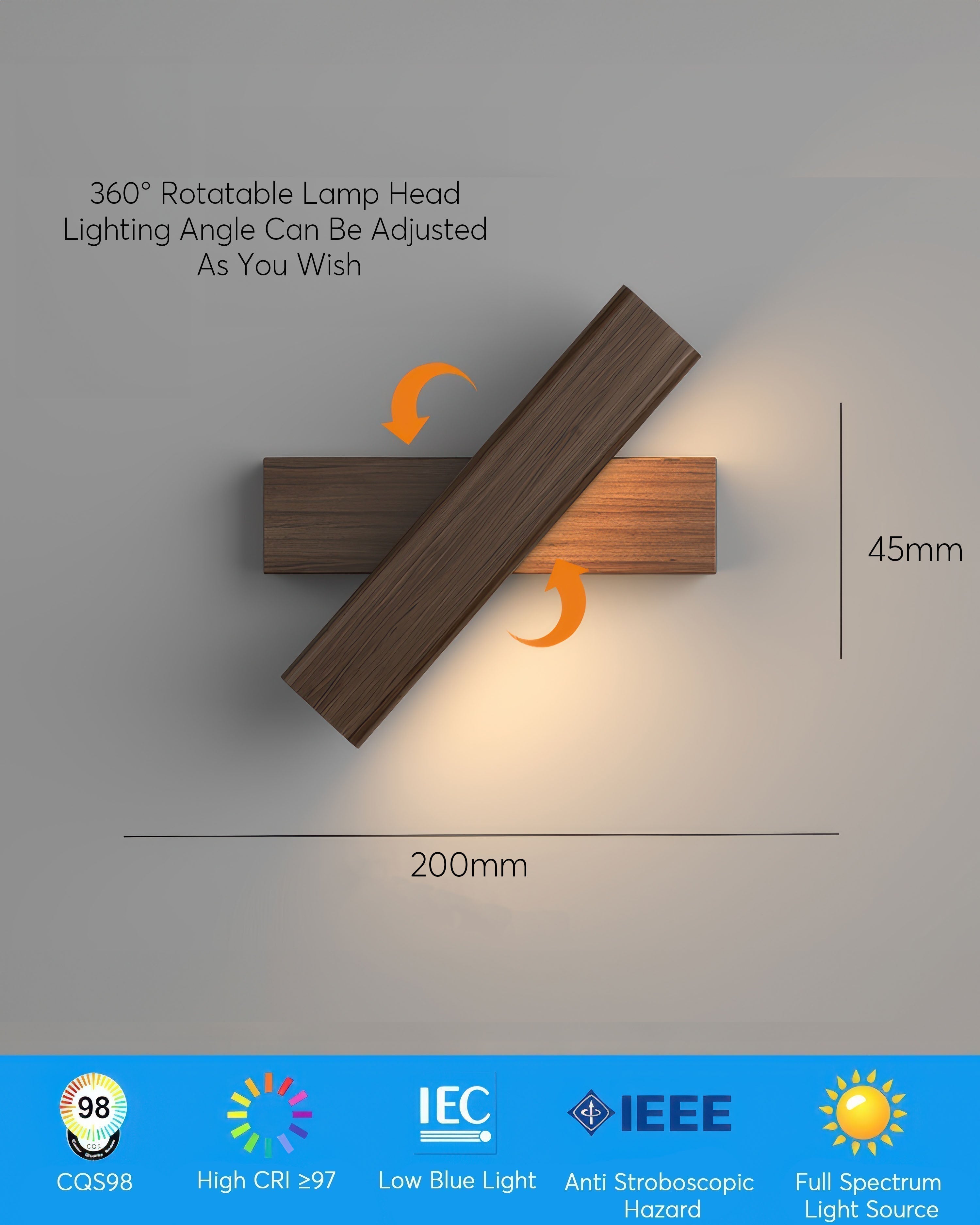 Rivara Nordic Wood Grain Wall Light With Adjustable Rotating Arm