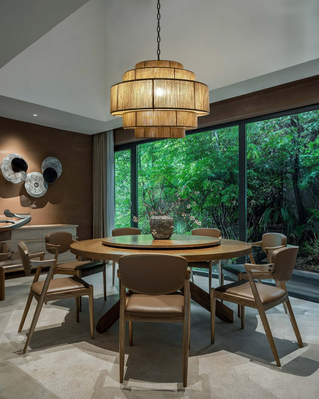 VerraWeave Handwoven Rattan Chandelier With Hemp Rope Accents