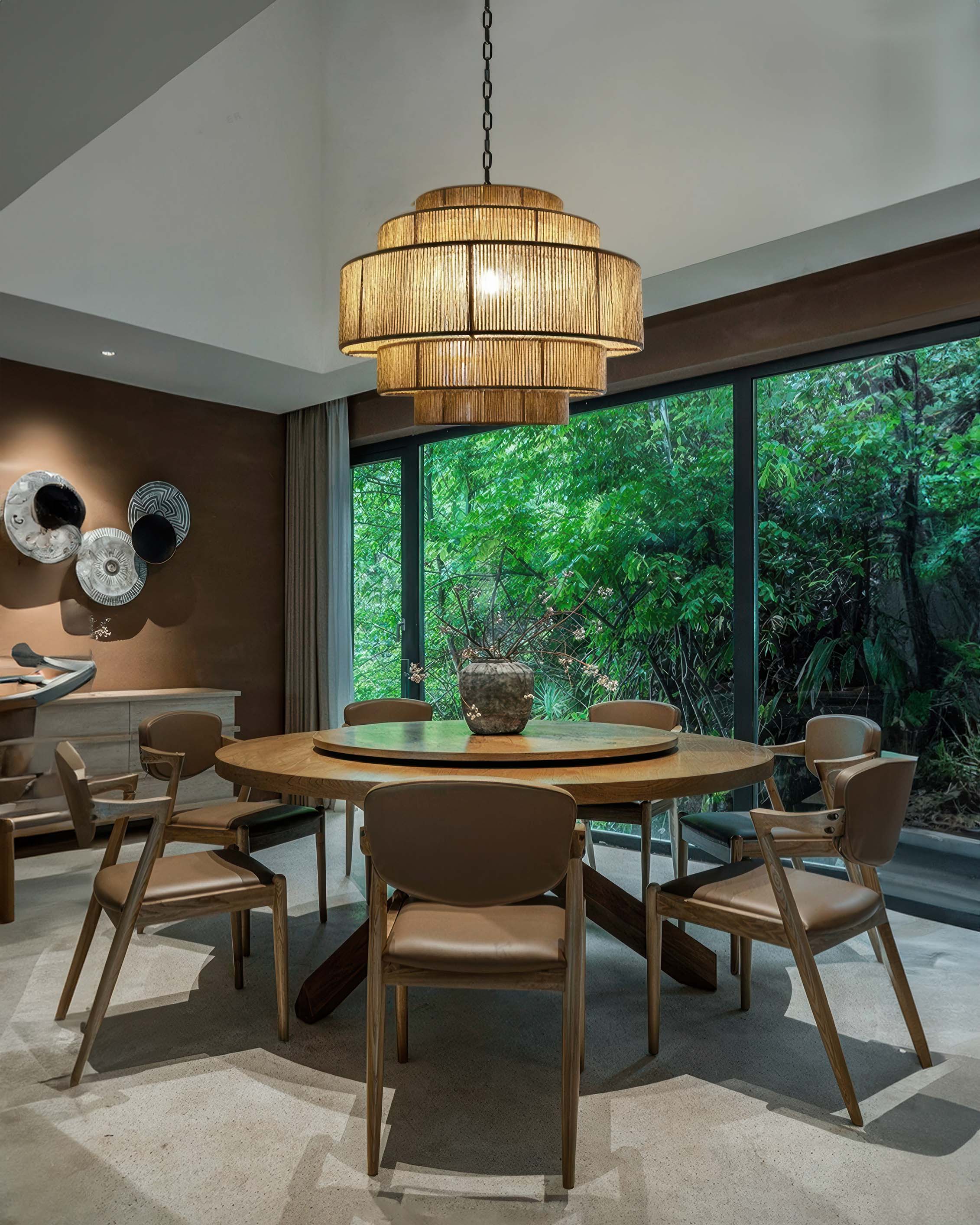 VerraWeave Handwoven Rattan Chandelier With Hemp Rope Accents