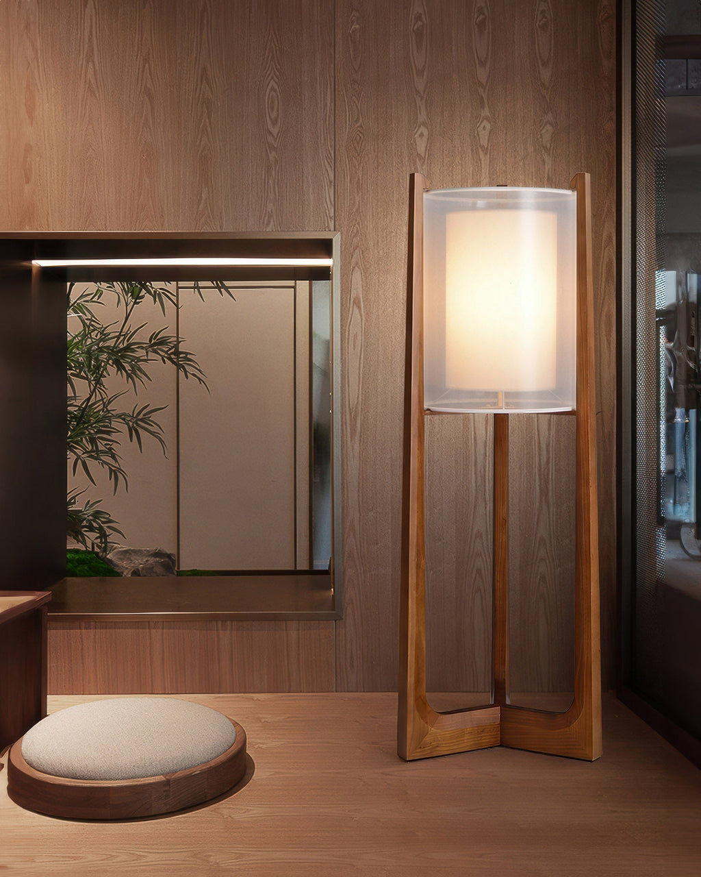 Orinex Floor Lamp In Ash Wood And Needle Wire Cloth Shade