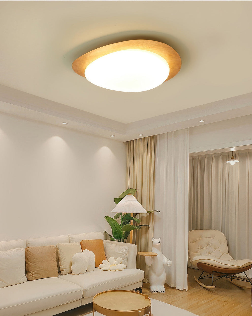 Nyra | Nordic Pebble Wood Grain LED Ceiling Light With Even Illumination