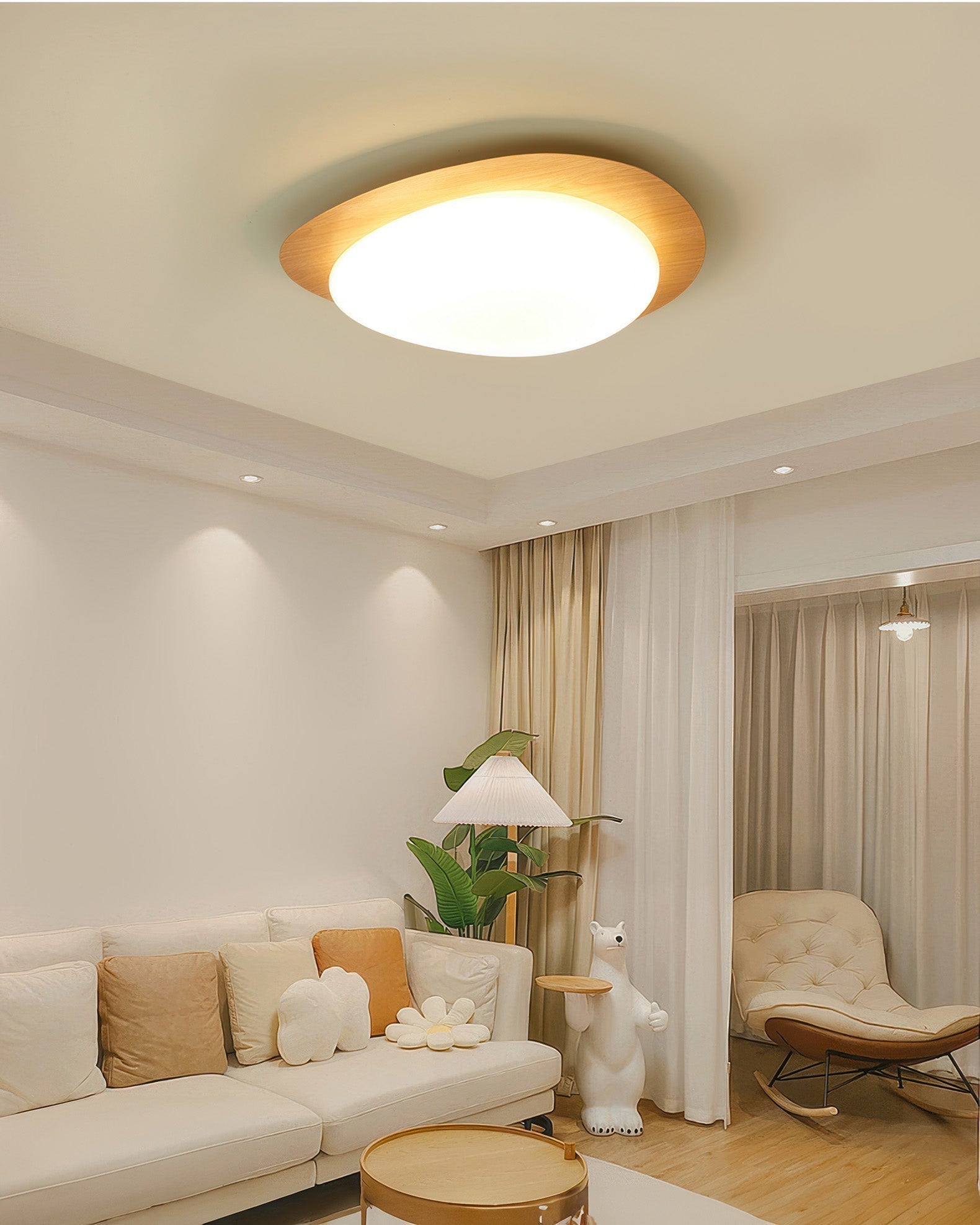 Nyra | Nordic Pebble Wood Grain LED Ceiling Light With Even Illumination