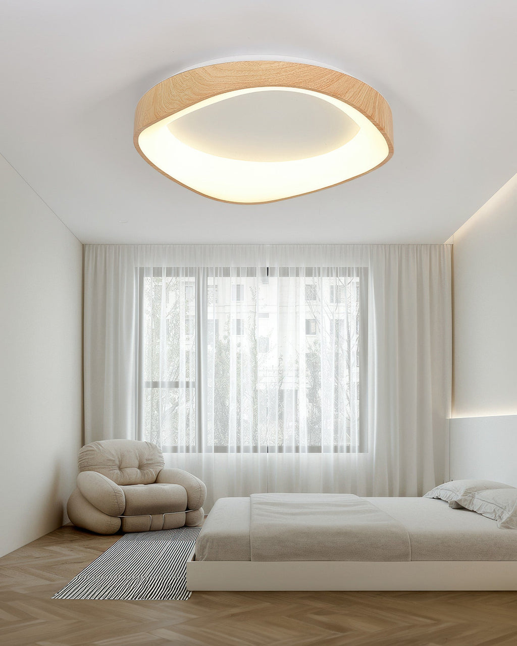 AstraNova Nordic Wood Grain LED Ceiling Light for Living Rooms and Bedrooms