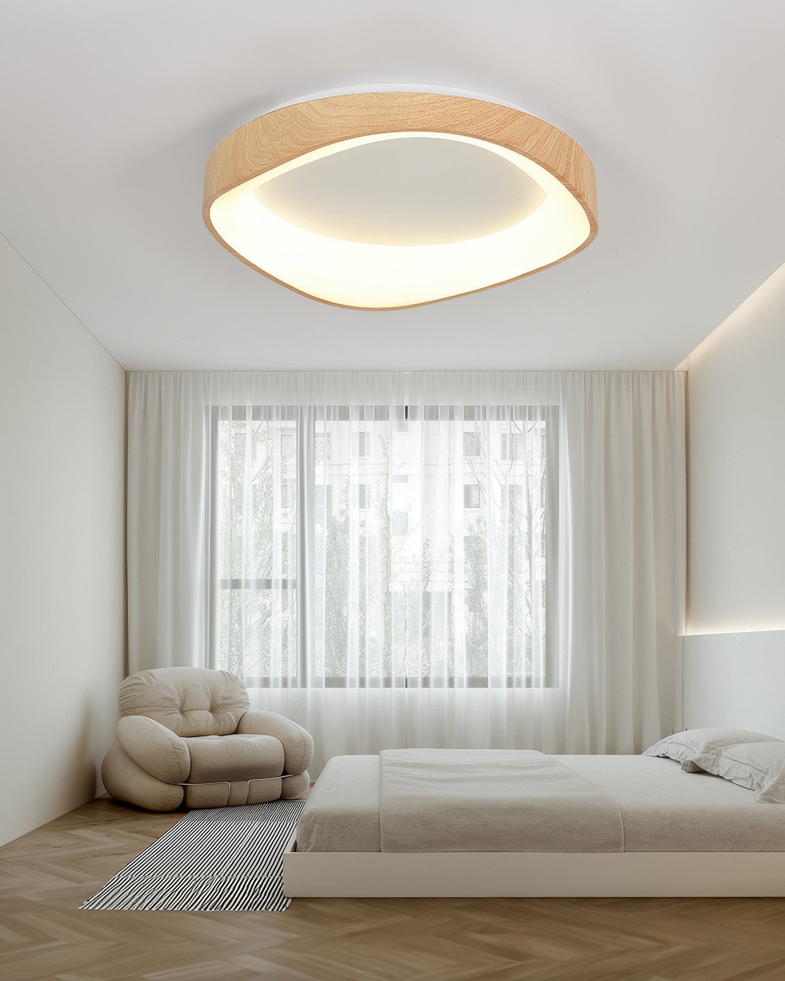 AstraNova Nordic Wood Grain LED Ceiling Light for Living Rooms and Bedrooms