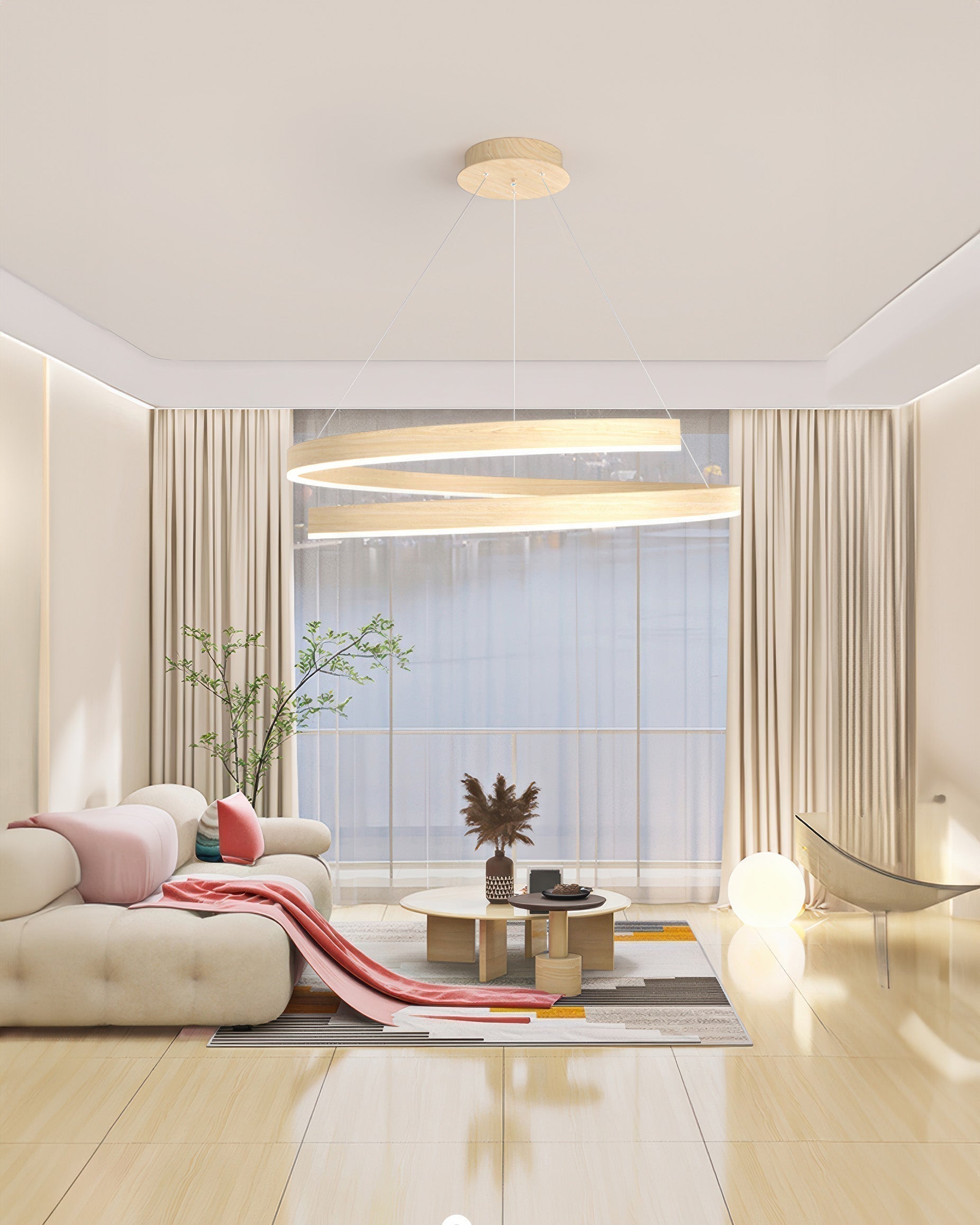 Kairo Mahogany-Style Chandelier With Adjustable Angles And Aluminum Woodgrain