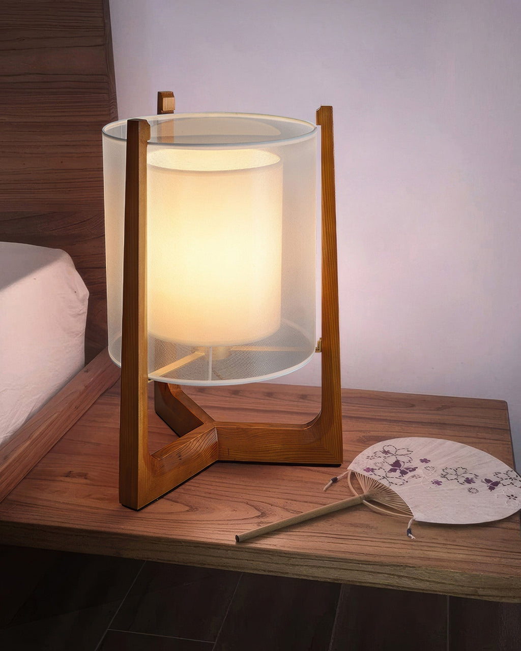 Orinex Floor Lamp In Ash Wood And Needle Wire Cloth Shade