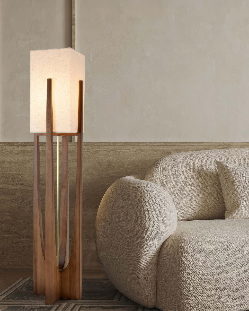Kairoa Walnut Floor Lamp With Brass Accents Minimalist Japanese Design