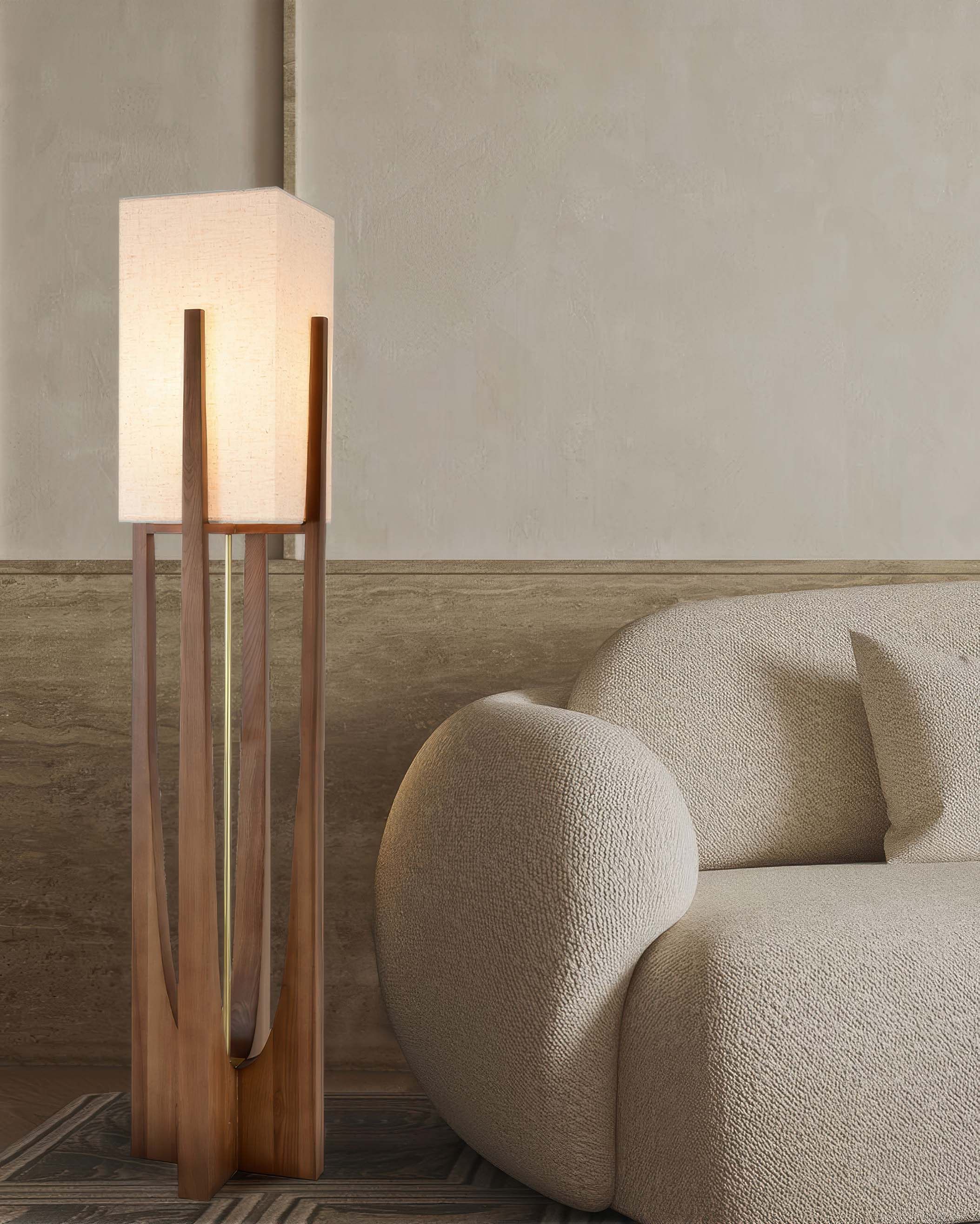 Kairoa Walnut Floor Lamp With Brass Accents Minimalist Japanese Design
