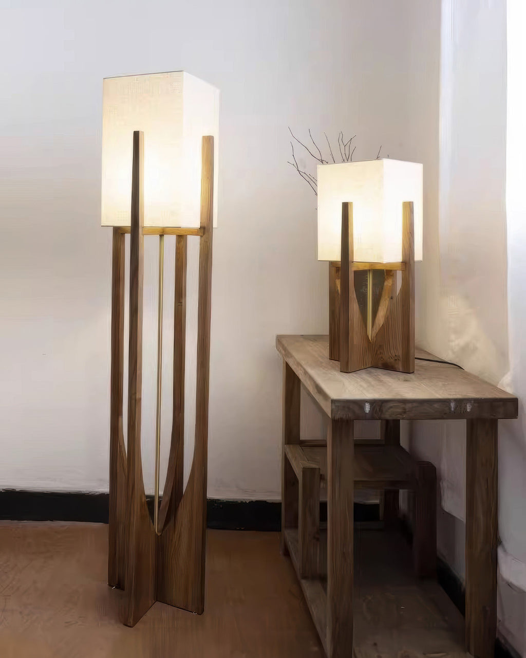 Kairoa Walnut Floor Lamp With Brass Accents Minimalist Japanese Design