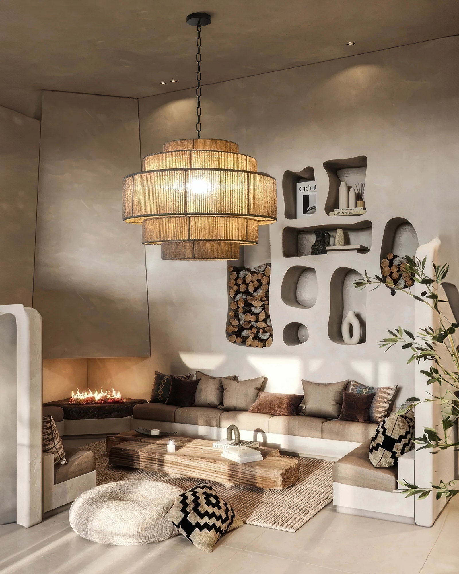 VerraWeave Handwoven Rattan Chandelier With Hemp Rope Accents