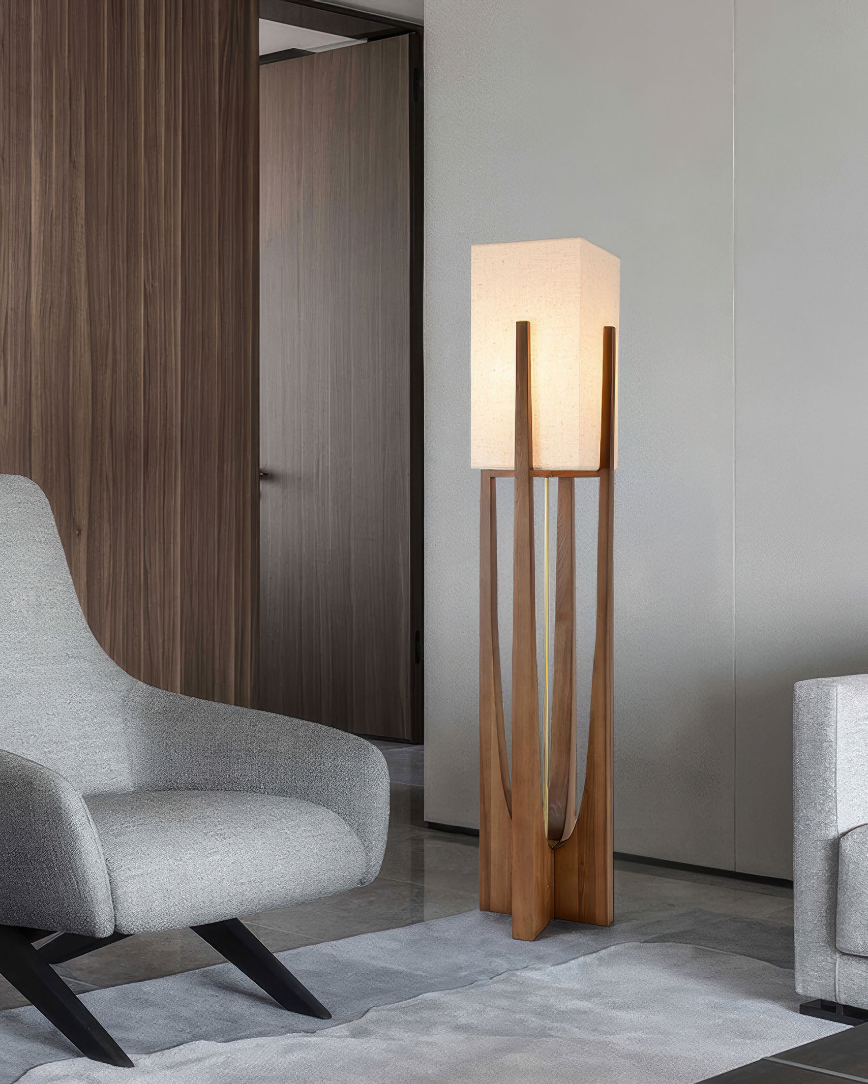 Kairoa Walnut Floor Lamp With Brass Accents Minimalist Japanese Design