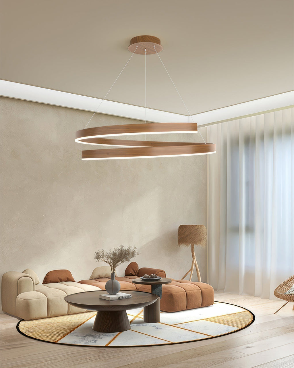 Kairo Mahogany-Style Chandelier With Adjustable Angles And Aluminum Woodgrain