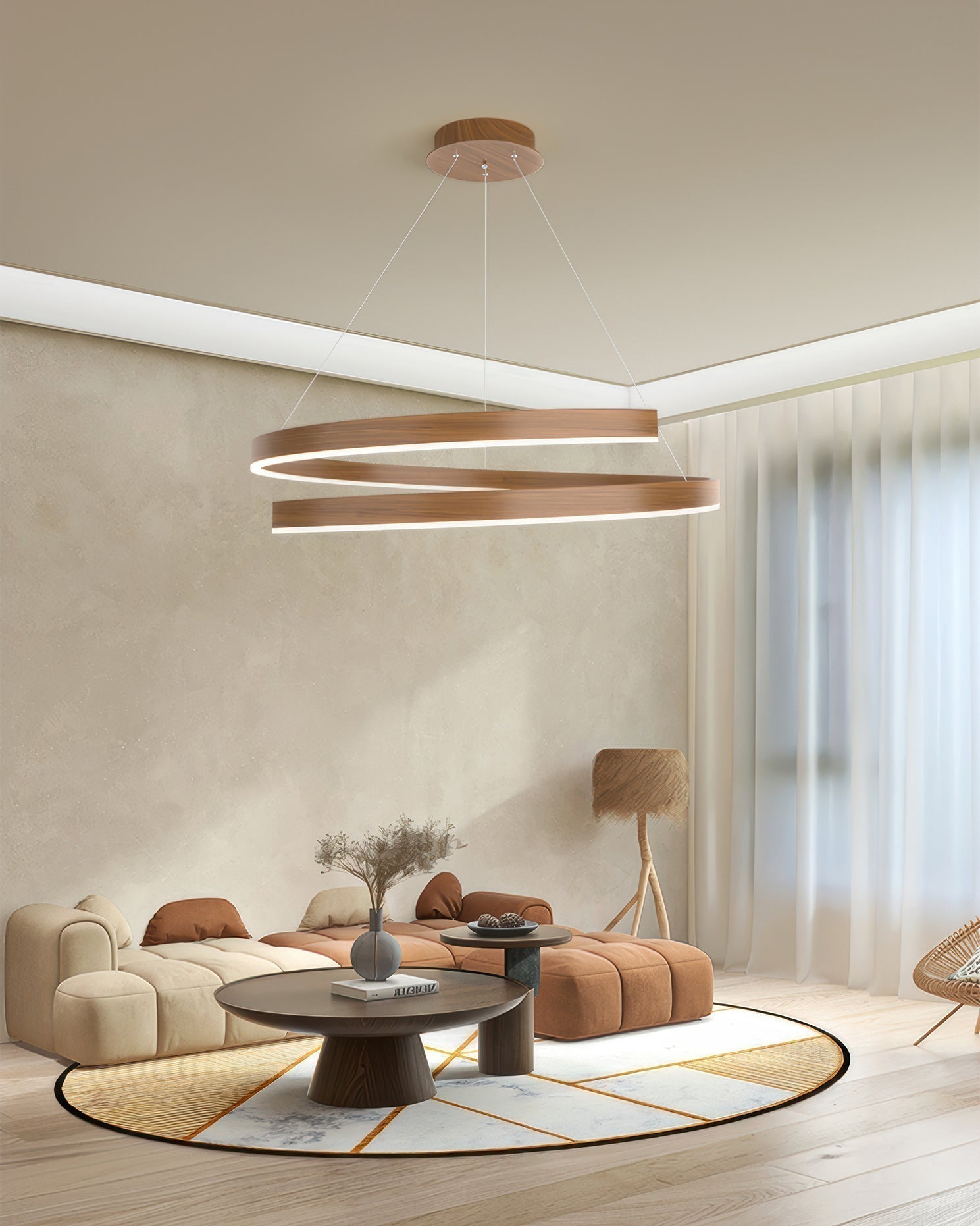 Kairo Mahogany-Style Chandelier With Adjustable Angles And Aluminum Woodgrain