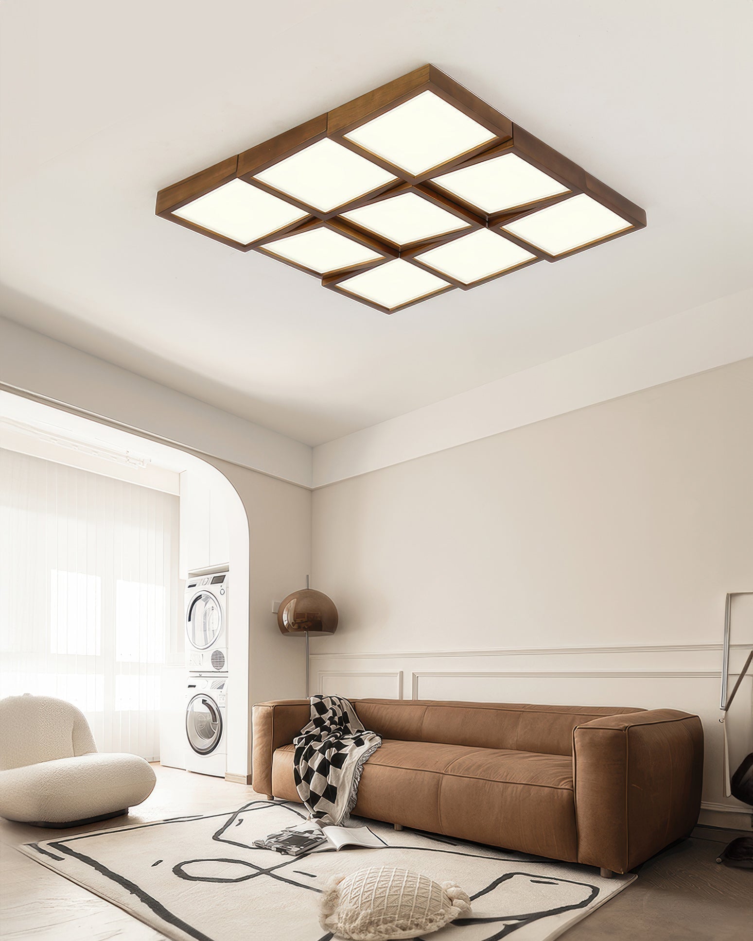 Caelum Modernist Walnut Log LED Ceiling Light, Energy-Efficient Soft Glow