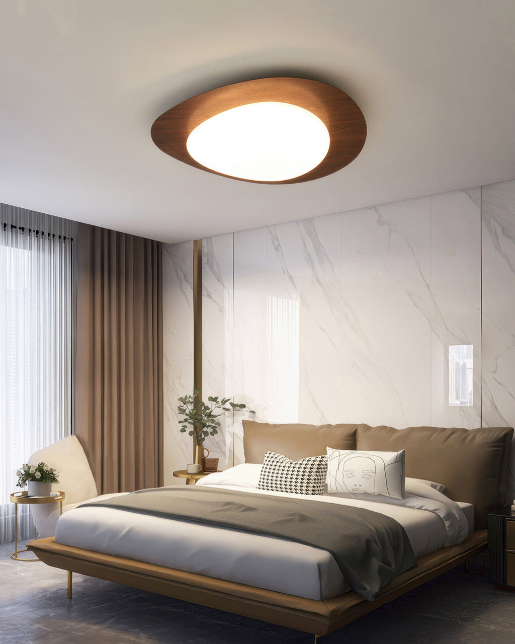 Nyra | Nordic Pebble Wood Grain LED Ceiling Light With Even Illumination