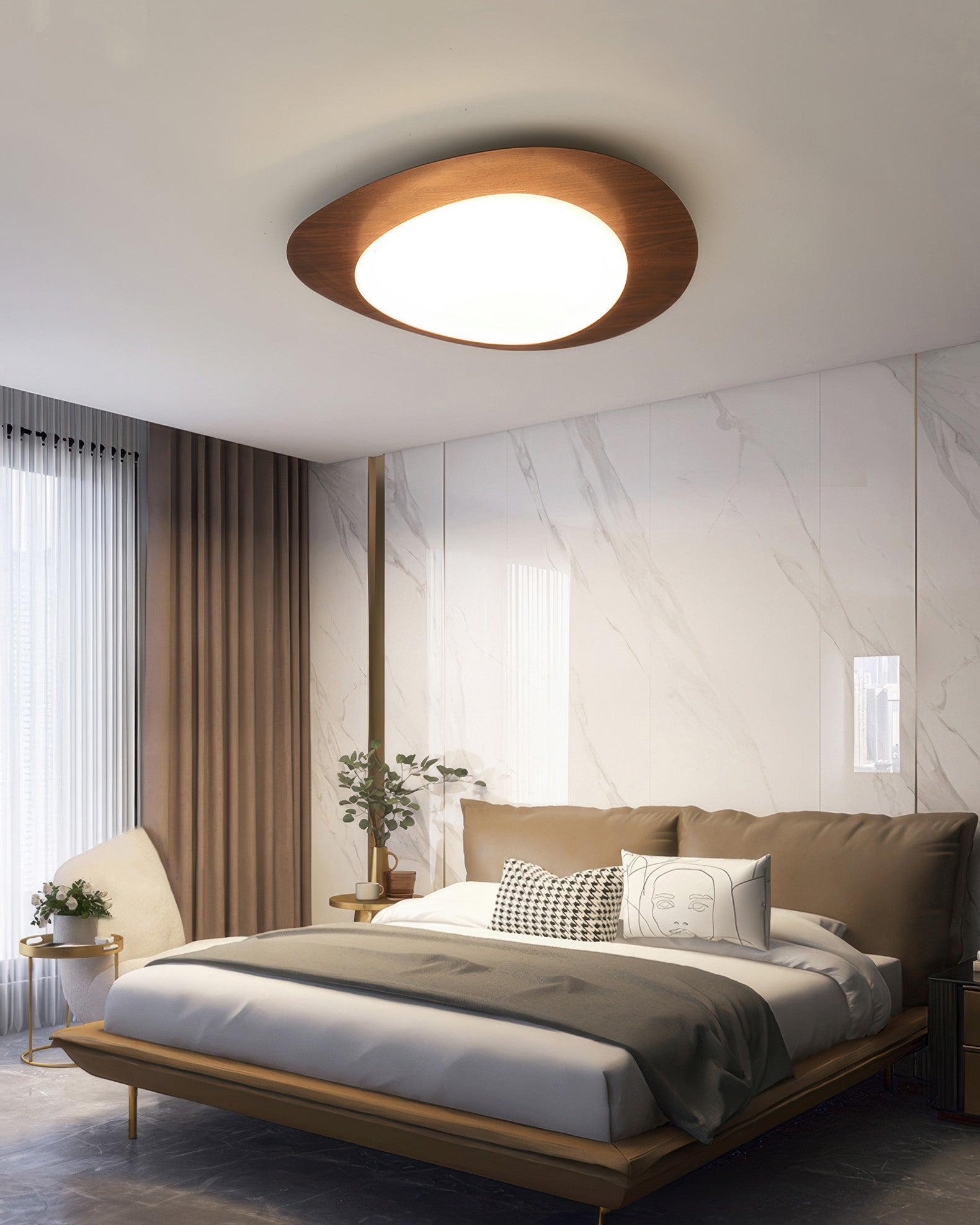 Nyra | Nordic Pebble Wood Grain LED Ceiling Light With Even Illumination