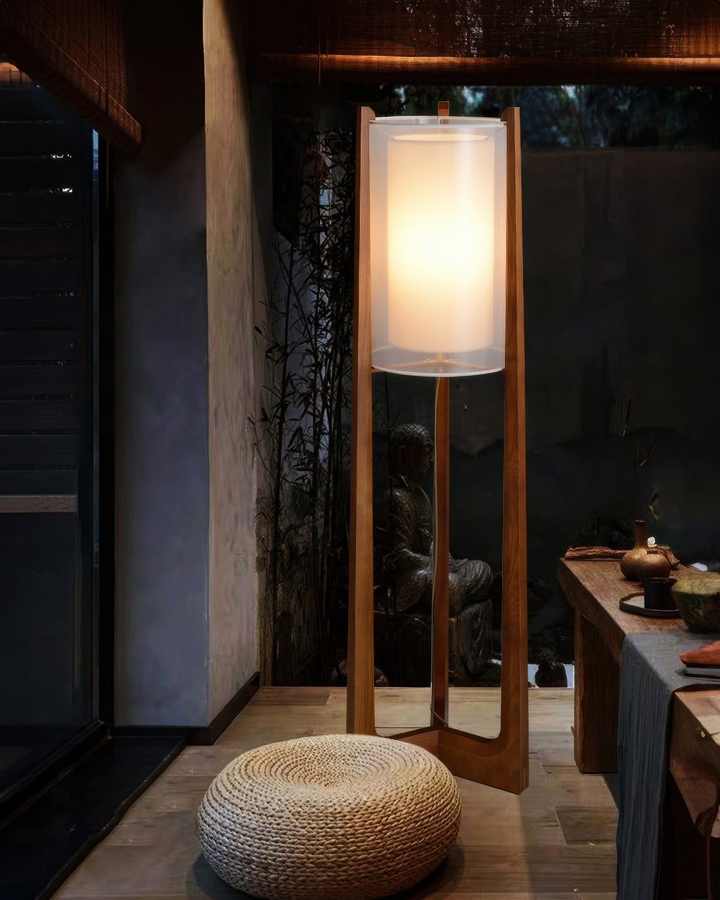 Orinex Floor Lamp In Ash Wood And Needle Wire Cloth Shade