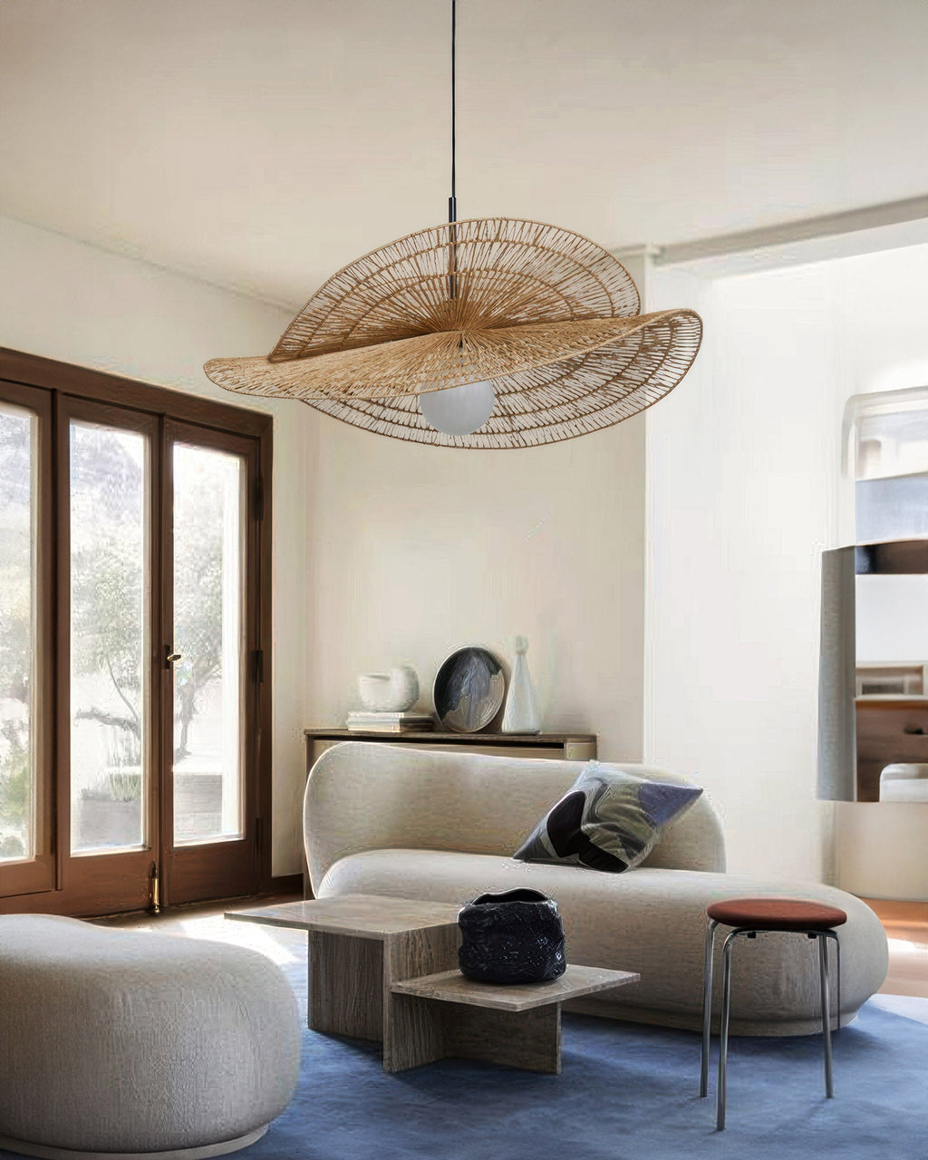 LumaRin Handwoven Rattan Chandelier in Japanese Wabi Sabi Style Ambient Light