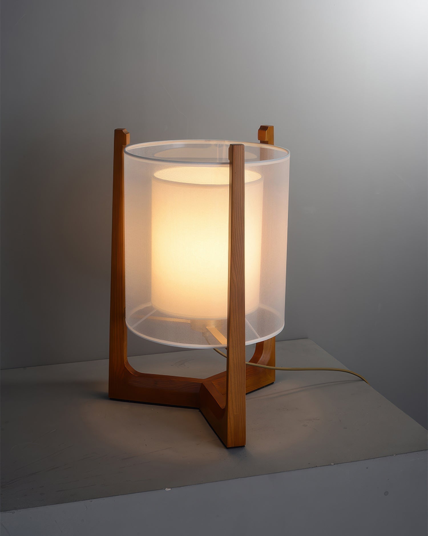 Orinex Floor Lamp In Ash Wood And Needle Wire Cloth Shade