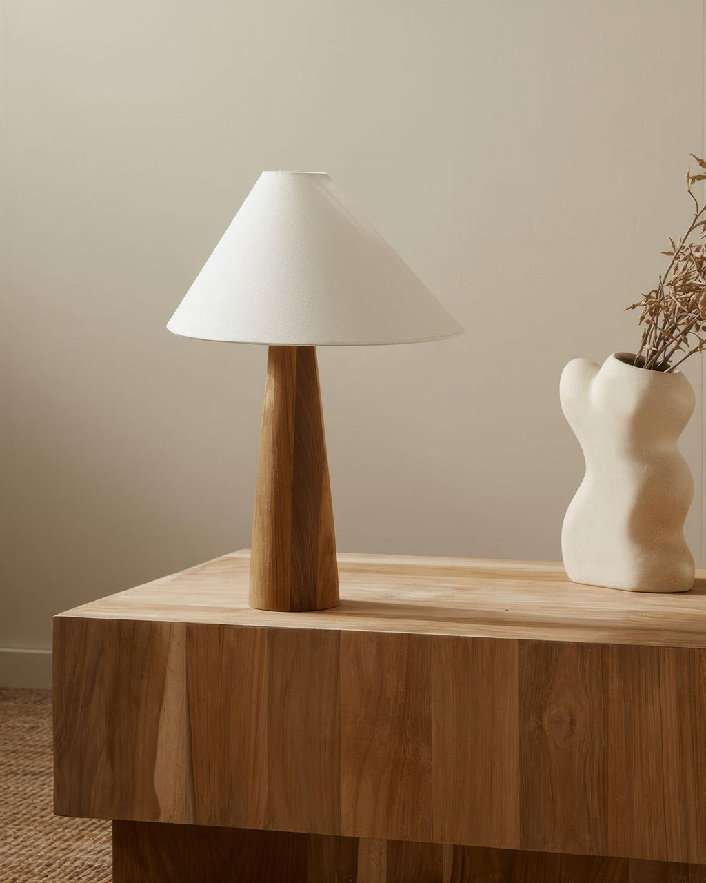 Calmere Tranquil Solid Wood Floor Lamp With Fabric Shade For Living Room