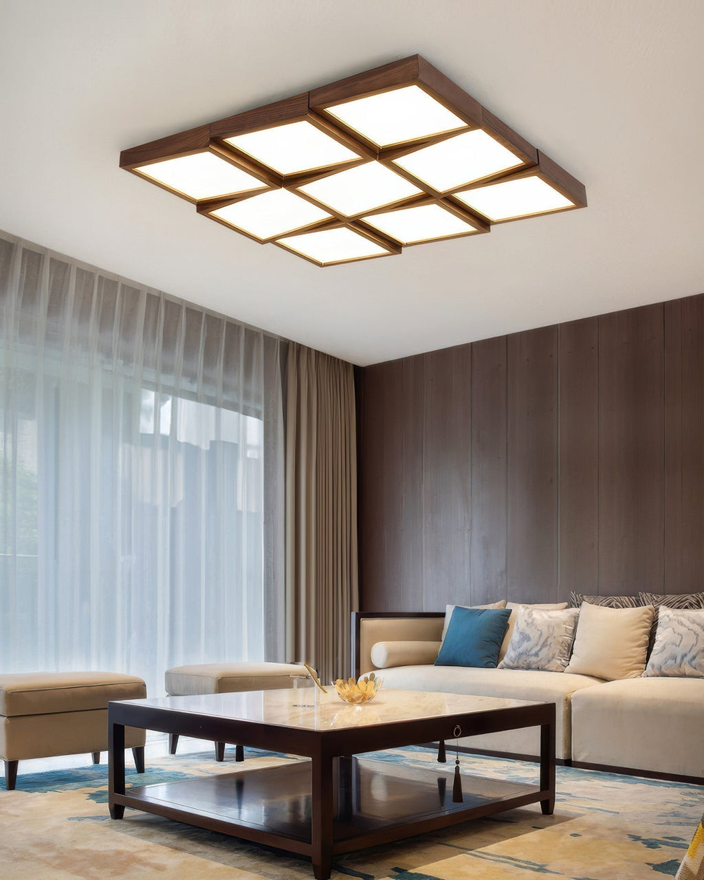 Caelum Modernist Walnut Log LED Ceiling Light, Energy-Efficient Soft Glow