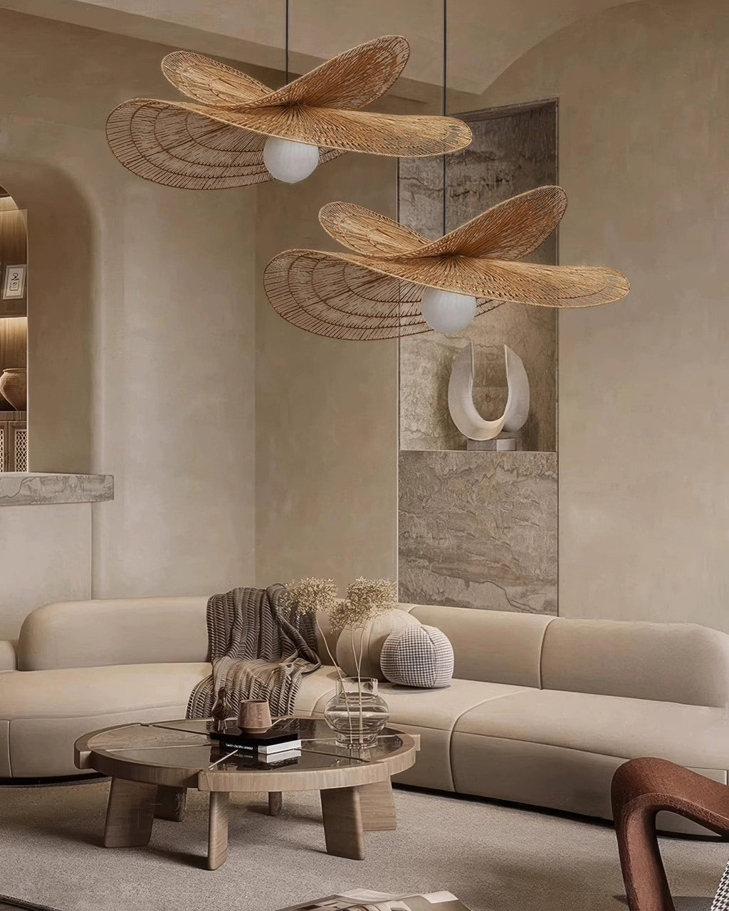 LumaRin Handwoven Rattan Chandelier in Japanese Wabi Sabi Style Ambient Light