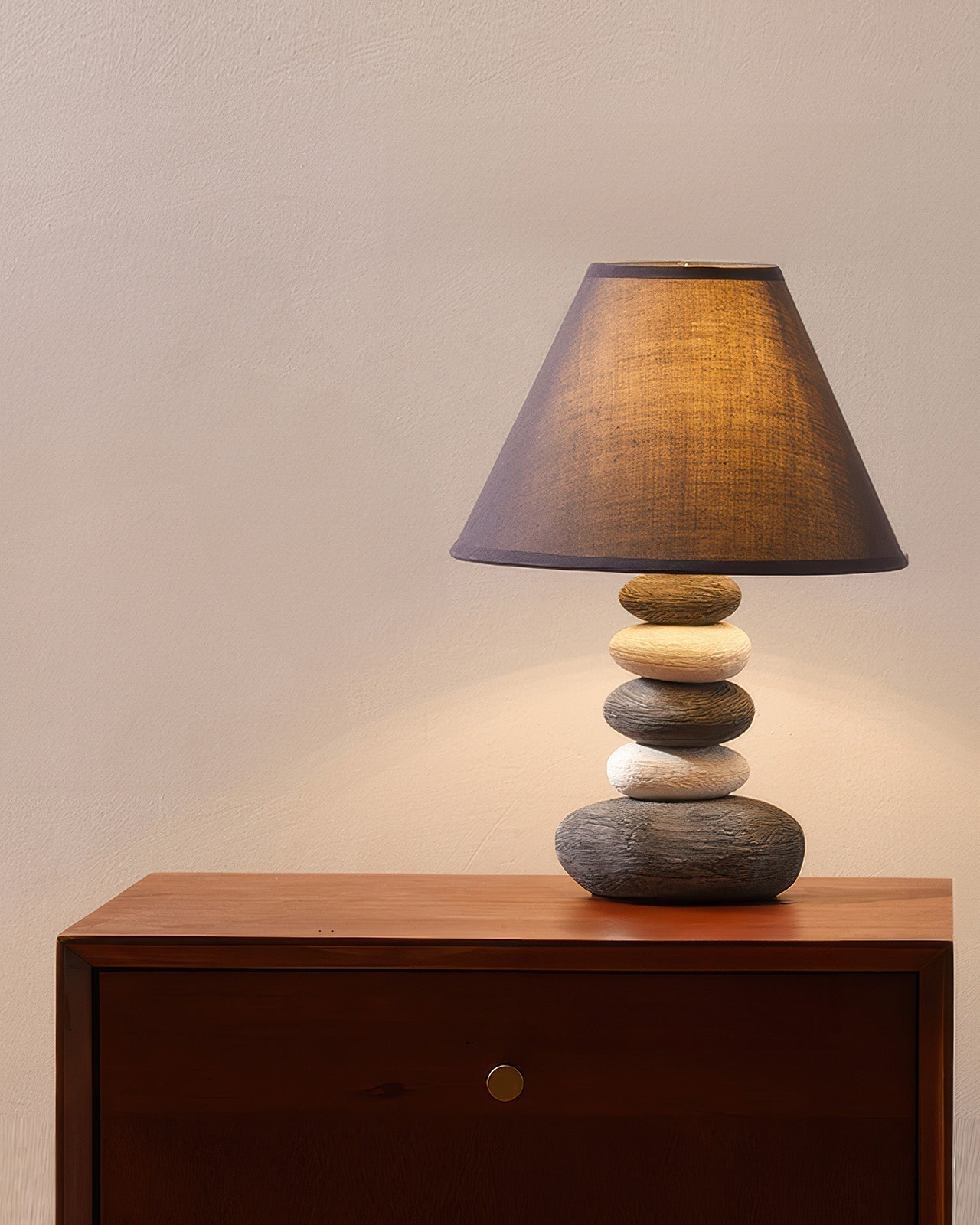 Aurelia Ambient Fabric Table Lamp with Stone-Textured Ceramic Base for Living Room